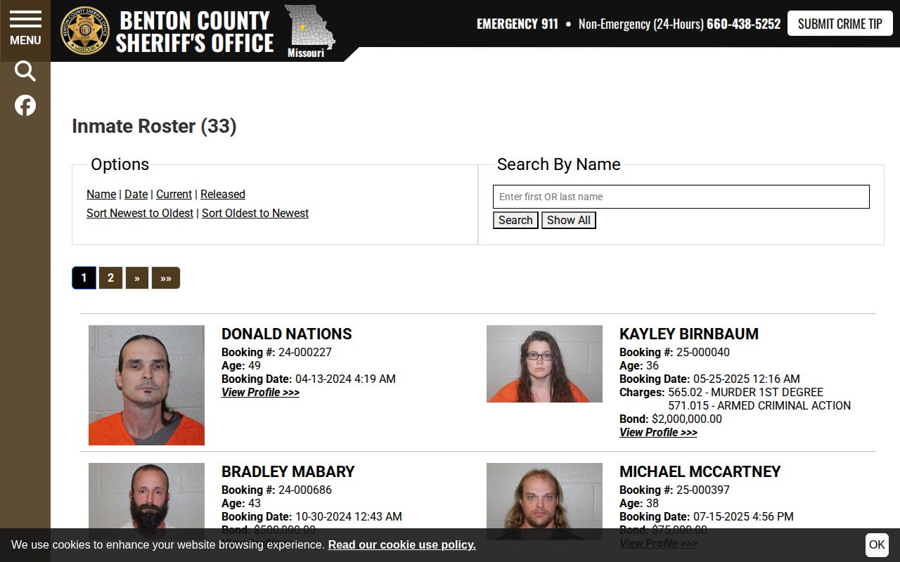 Benton County arrest report roster search and older results