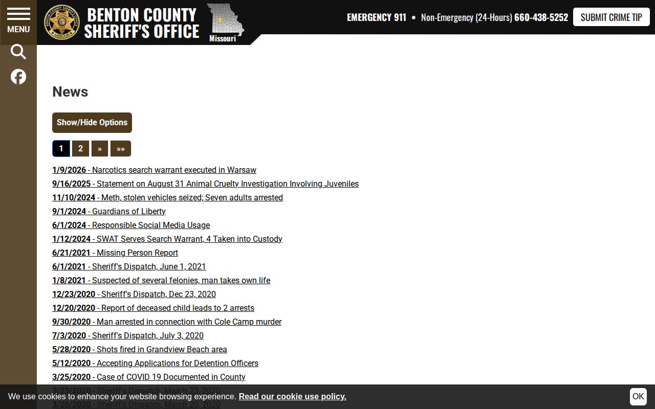 Benton County official multi-day arrest news archive